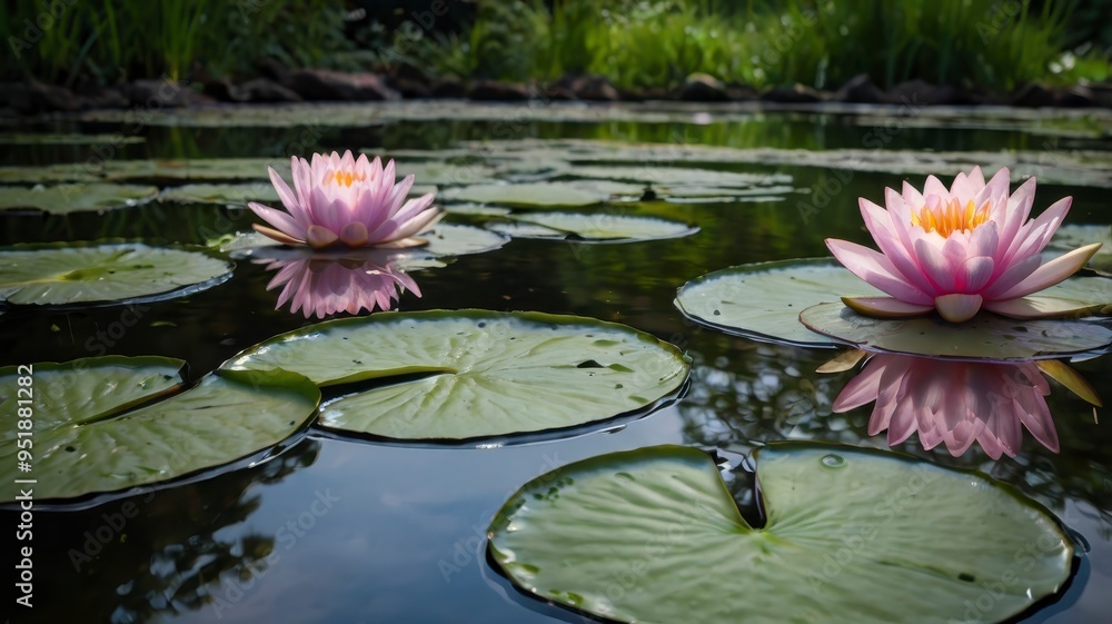 Pond with close-up of water lily Pond with close-up of water lily