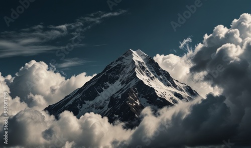 mountain peak partially obscured by clouds, symbolizing the theme The High