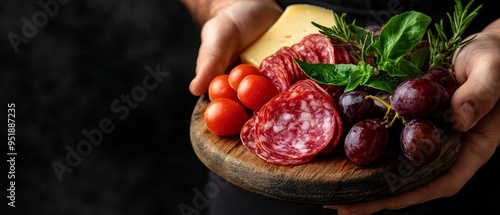 meat, cheese, tomatoes, and olives arranged temptingly photo