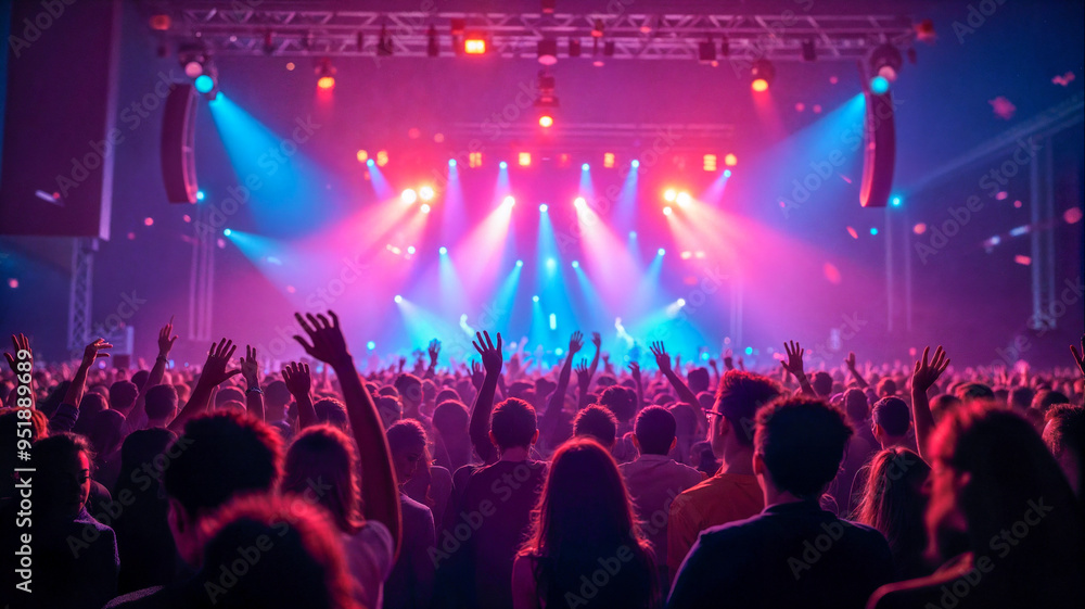 custom made wallpaper toronto digitalAudience members raise their hands in excitement as bright lights illuminate the stage during a live concert, creating an electric atmosphere filled with energy and joy.