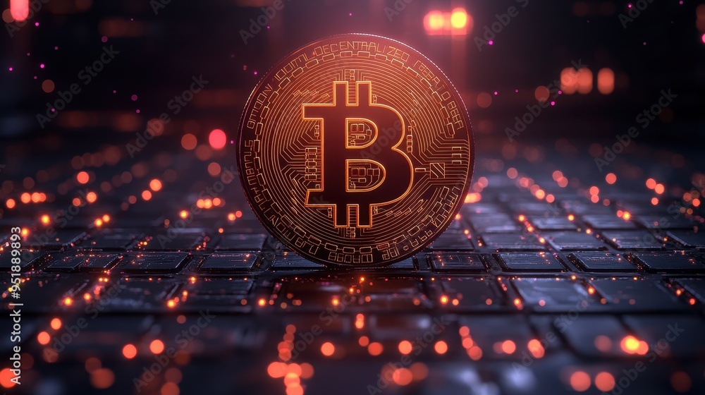 3D Render of Bitcoin Cryptocurrency Coin on a Futuristic Circuit Board Background 3D Render of Bitcoin Cryptocurrency Coin on a Futuristic Circuit Board Background