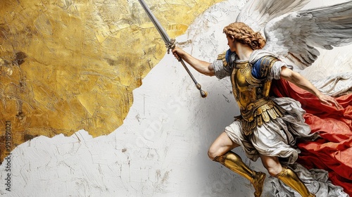 Biblical Representation of the Archangel Michael in Glorious Battle Armor photo