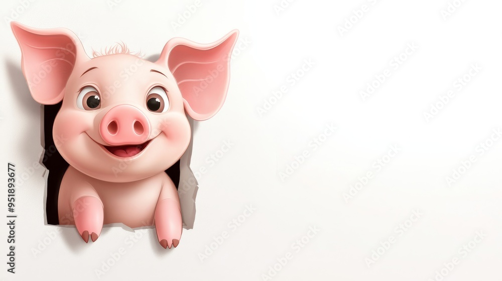 Happy Pig Peeking Through Hole. Happy Pig Peeking Through Hole.