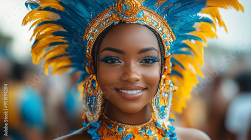 A dazzling spectacle of vibrant costumes, rhythmic music, and lively dances, celebrating the city's rich cultural heritage and festive spirit at carnival in Barranquilla, Colombia. photo