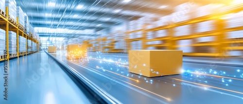 A high-tech distribution center with integrated software systems optimizing workflow processes and coordinating deliveries for efficient operations