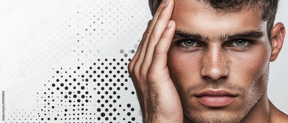 A man's face is partly obscured as he holds it with both hands A man's face is partly obscured as he holds it with both hands