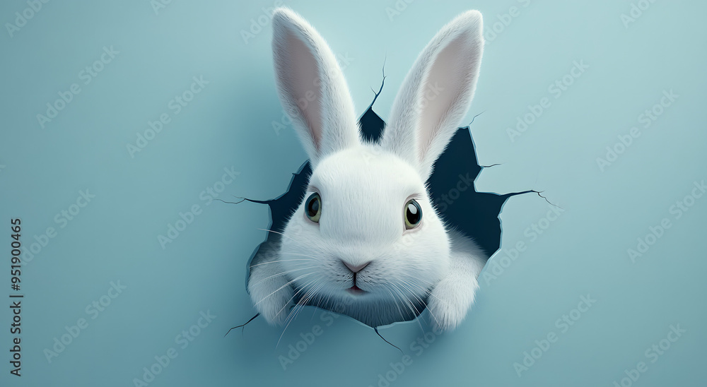 “Cute White Rabbit Peeking Out of a Hole in a Paper Wall, Adding a Charming and Playful Touch to the Scene, Perfect for Children’s Illustrations and Whimsical Designs with a Focus on Innocence and Cur “Cute White Rabbit Peeking Out of a Hole in a Paper Wall, Adding a Charming and Playful Touch to the Scene, Perfect for Children’s Illustrations and Whimsical Designs with a Focus on Innocence and Cur