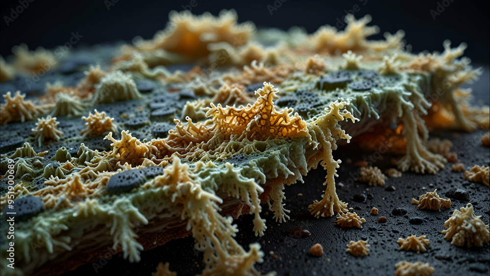 Naklejka premium Biofilm Under the Microscope: Detailed Image of Bacterial Growth and Resistance