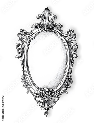 Antique Mirror Coloring Page with Light Grayscale Design
