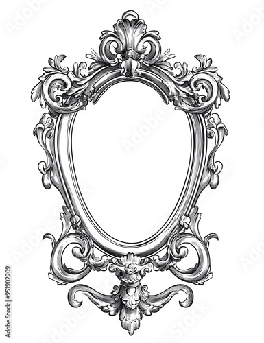 Antique Mirror Coloring Page with Light Grayscale Design