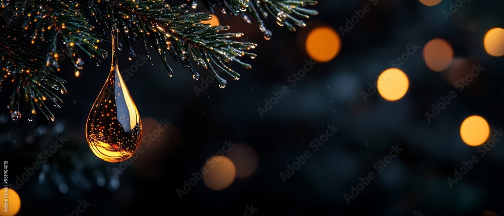 A Christmas ornament hangs from the tree against a softly blurred backdrop of twinkling holiday lights A Christmas ornament hangs from the tree against a softly blurred backdrop of twinkling holiday lights