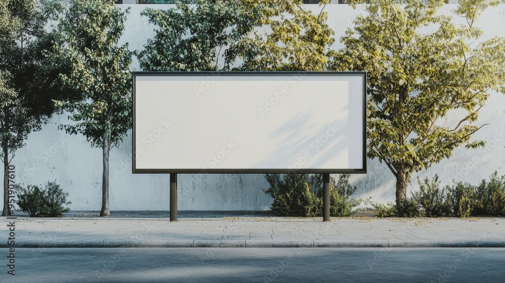 Blank Billboard Mockup with Trees and Sidewalk. Blank Billboard Mockup with Trees and Sidewalk.