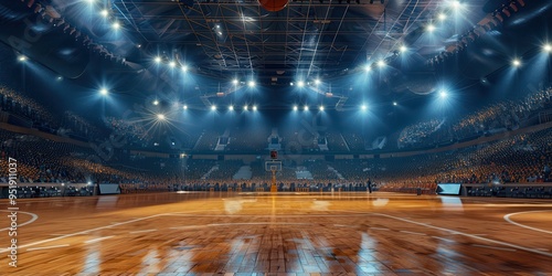 Exciting basketball arena filled with enthusiastic fans and bright lights in anticipation of the thrilling game ahead