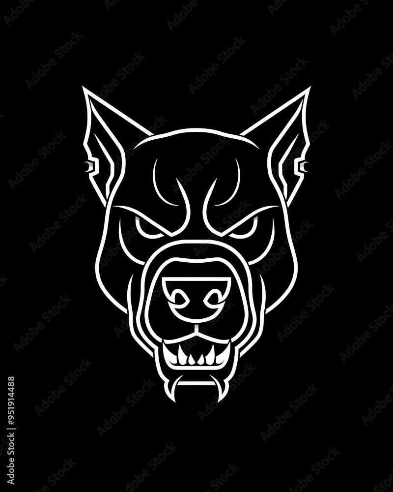 Fototapeta premium Cerberus head minimalist line art illustration
