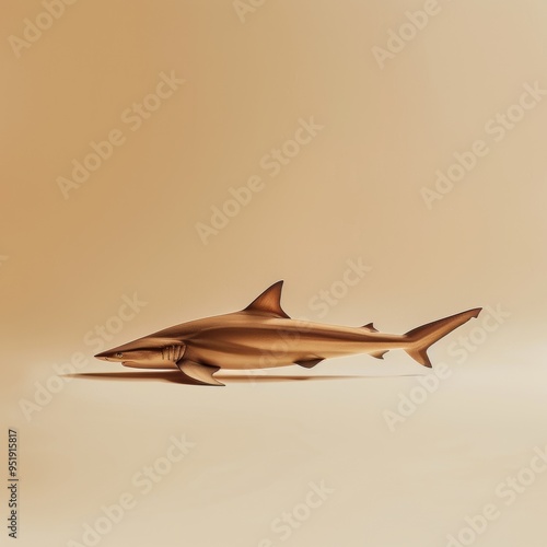 Medium shot of back view Shark, isolated on a light solid color background 