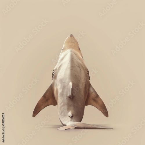 Medium shot of back view Shark, isolated on a light solid color background 