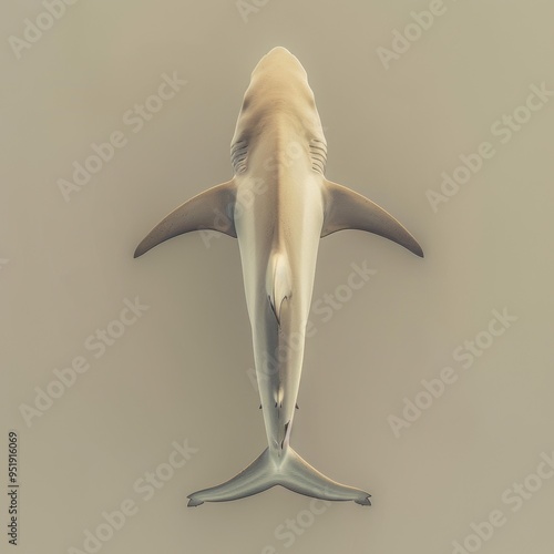 Medium shot of back view Shark, isolated on a light solid color background 