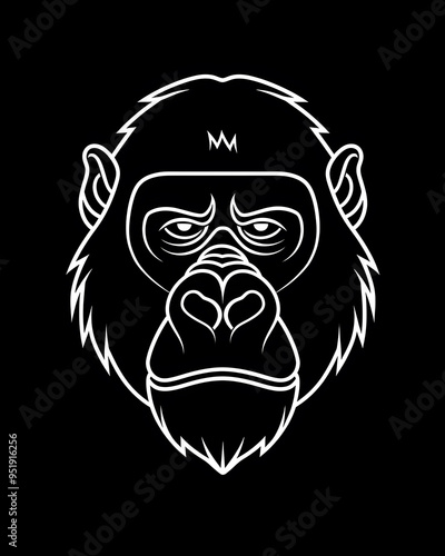 Gorilla head minimalist line art illustration