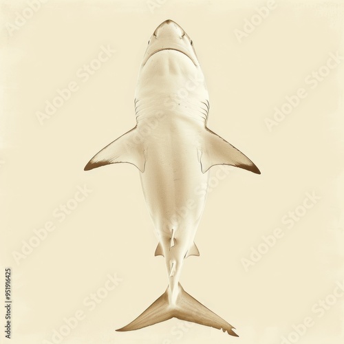 Medium shot of back view Shark, isolated on a light solid color background 