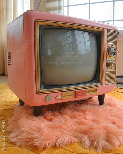 Wallpaper Mural Charming vintage pink television  a classic retro tv set with timeless appeal and style Torontodigital.ca