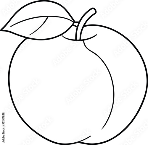 Simple peach drawing with a single leaf capturing natural elegance and beauty in a minimalistic design 