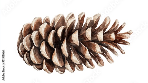 Watercolor illustration of a snowy pinecone with frosty edges, clipart, isolate on white background photo