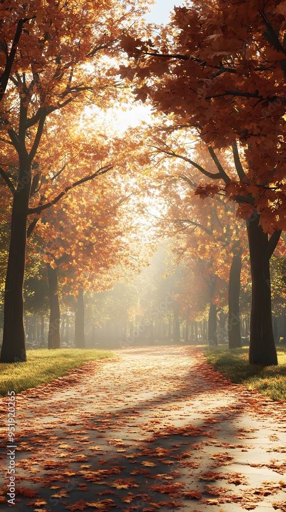 Fototapeta premium Beautiful Autumn Park with Golden and Red Leaves