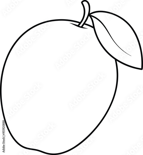 A minimalist depiction of a mango featuring just the outline and a small leaf giving a clean and modern look to this tropical fruit
