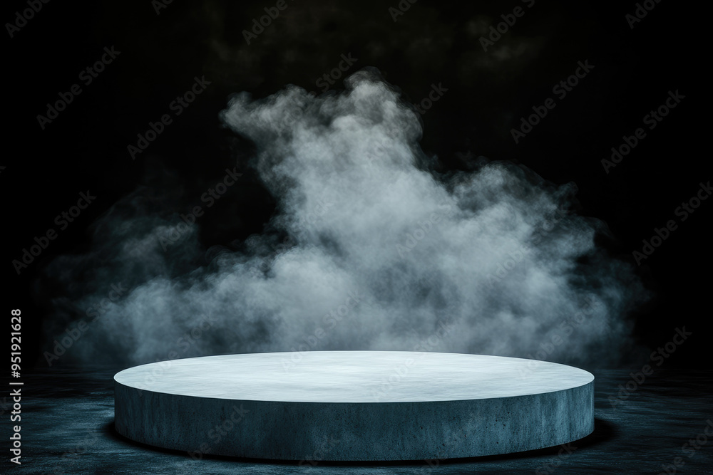 Mysterious circular platform surrounded by swirling fog in a dark, atmospheric setting, evoking a sense of anticipation and intrigue for unknown events.