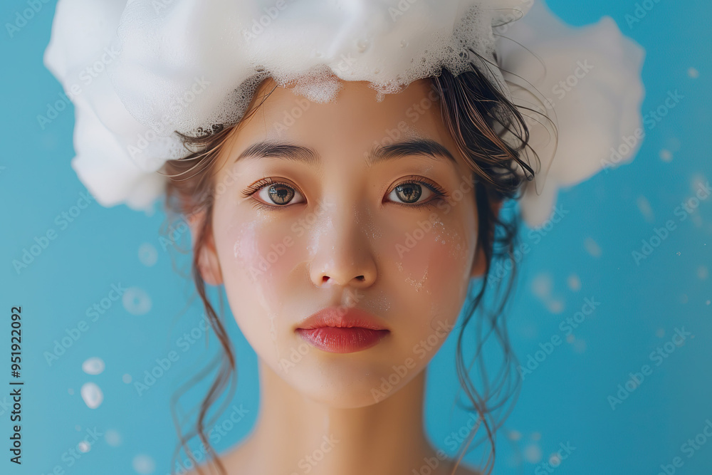 A woman with a head full of bubbles, A woman with a head full of bubbles,