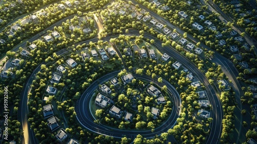 Aerial view of urban sprawl merging with nature, symbolizing the intersection of human development and Earth's environments