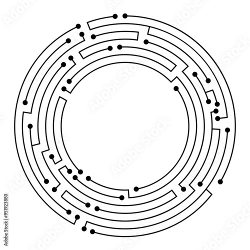 Circuit board circle frame. Abstract digital round frame, hardware board and electronic motherboard pattern vector. Programming science, computer system element