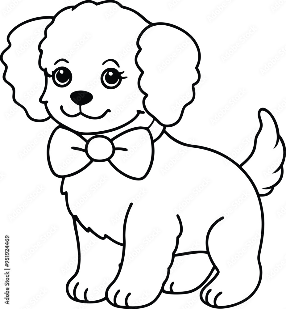 Fototapeta premium Cute dog drawing with a playful pose waiting for kids to fill with colors 