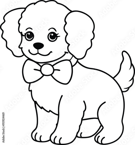 Cute dog drawing with a playful pose waiting for kids to fill with colors
