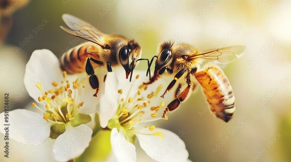 Close-up of honeybees pollinating flowers, highlighting the vital role of pollinators in Earth's ecosystems a-a11f-514f34f6b66a Close-up of honeybees pollinating flowers, highlighting the vital role of pollinators in Earth's ecosystems a-a11f-514f34f6b66a
