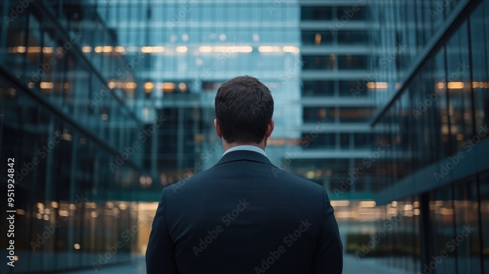 Businessman Looking at Modern Building from the Back Businessman Looking at Modern Building from the Back