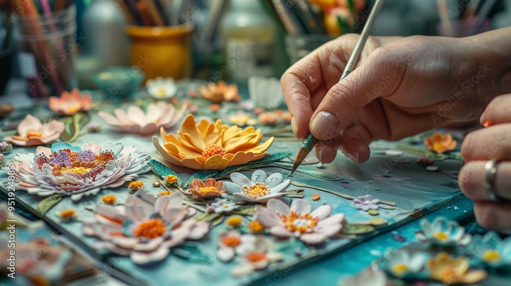 Artist Creating Flower Artwork with Clay Artist Creating Flower Artwork with Clay