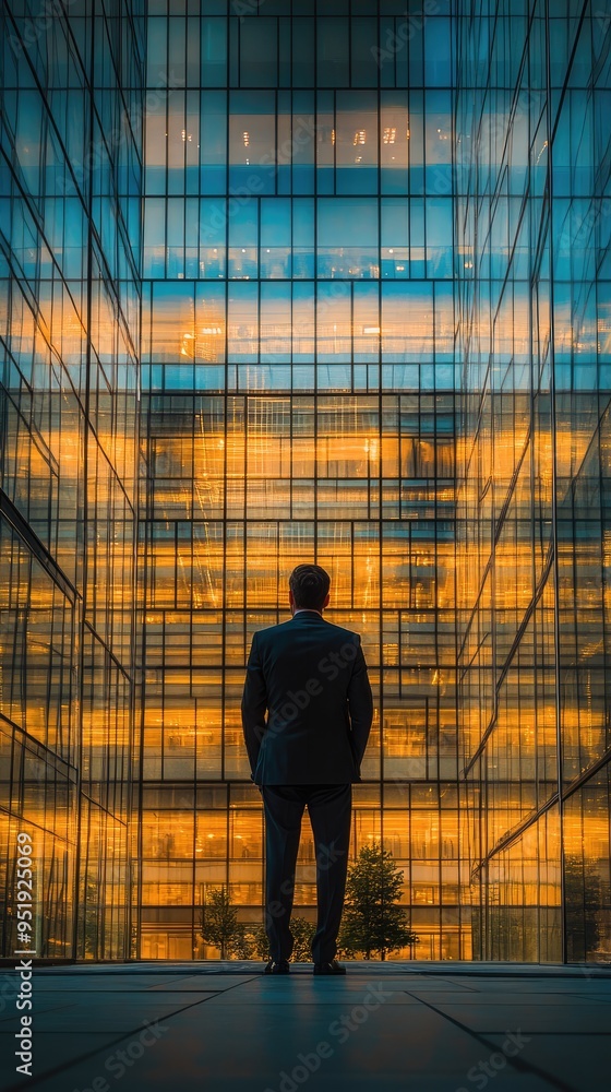Businessman Looking at Modern Building from the Back Businessman Looking at Modern Building from the Back