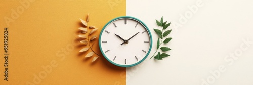 Balanced Time Management - Clock Illustration with Work and Leisure Halves in Warm and Cool Tones