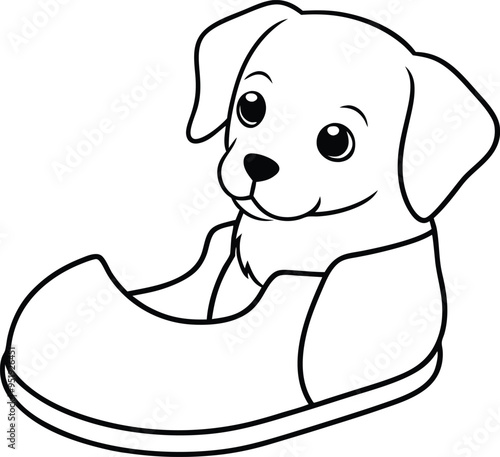 Cute puppy drawing with a cheerful pose ready for kids to add their colors
