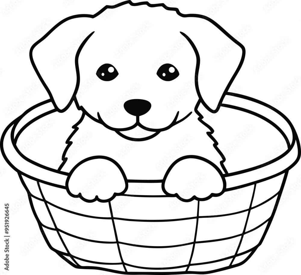 Fototapeta premium Cute dog drawing with lots of personality waiting for kids to color 