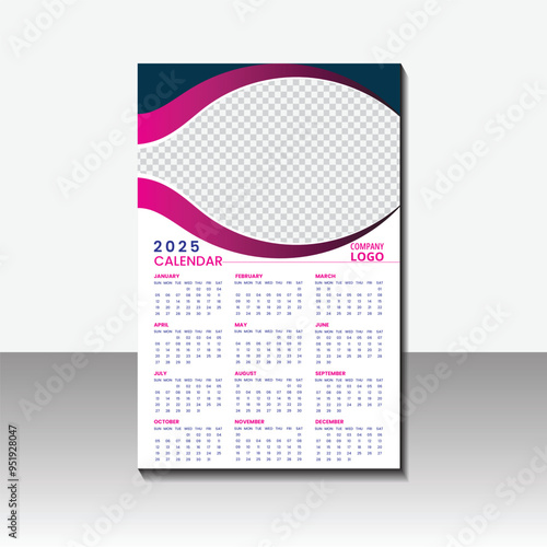 English calendar for 2025. Week starts on Sunday. Simple vector template. Business design planner. Black and White background.
