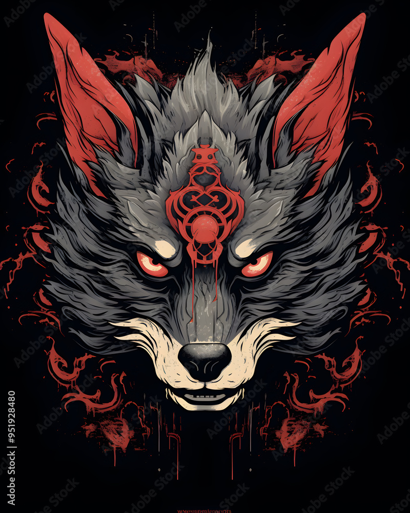 Kitsune head lurked in the shadows illustration Kitsune head lurked in the shadows illustration