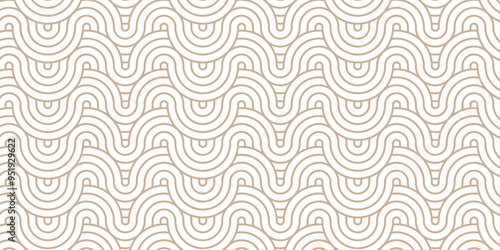 Abstract geometric wave pattern with circles fabric curl Transparent vector backdrop. Seamless overlapping pattern with wave line circle brown composed by round retro background.