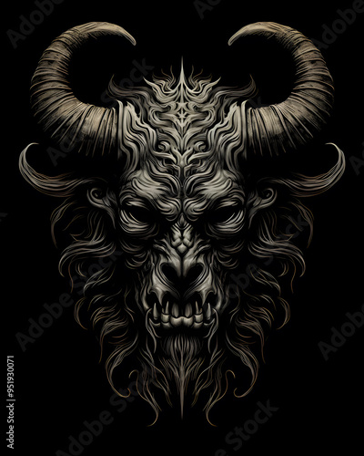 Minotaur head lurked in the shadows illustration