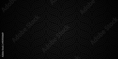 Overlapping creative diamond circle abstract black and gray pattern background with waves texture. geometric digital fabric pattern circles floral and spiral round lapping dark black retro background.