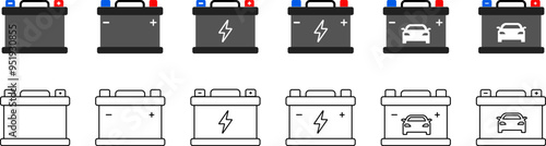 Obraz na płótnie Car battery. Set of color car battery icons. Colored car battery symbol. Vector illustration on white background w salonie