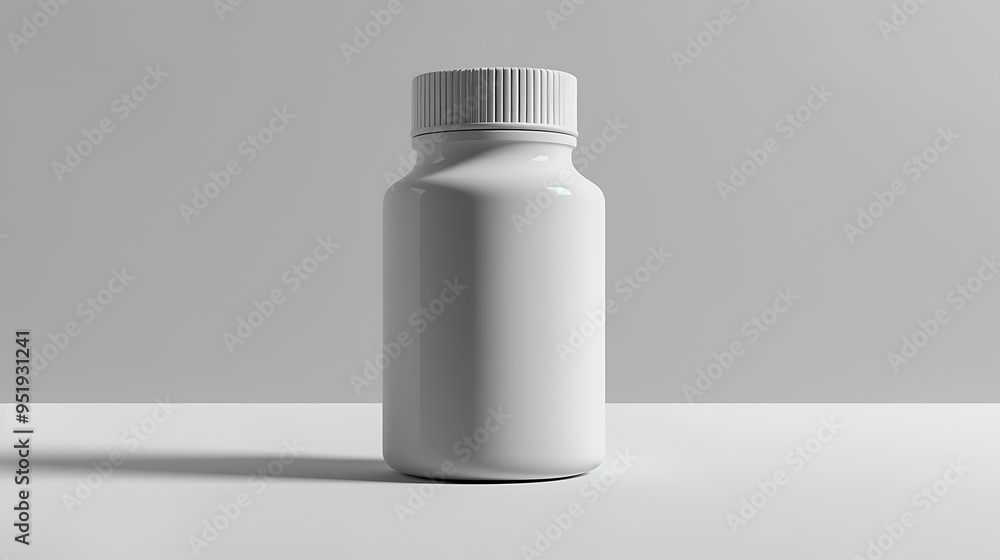 A white plastic bottle with a screw-on lid. The bottle is empty, ready for your label design. A white plastic bottle with a screw-on lid. The bottle is empty, ready for your label design.