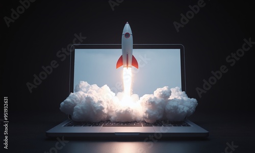 rocket launching from a laptop screen