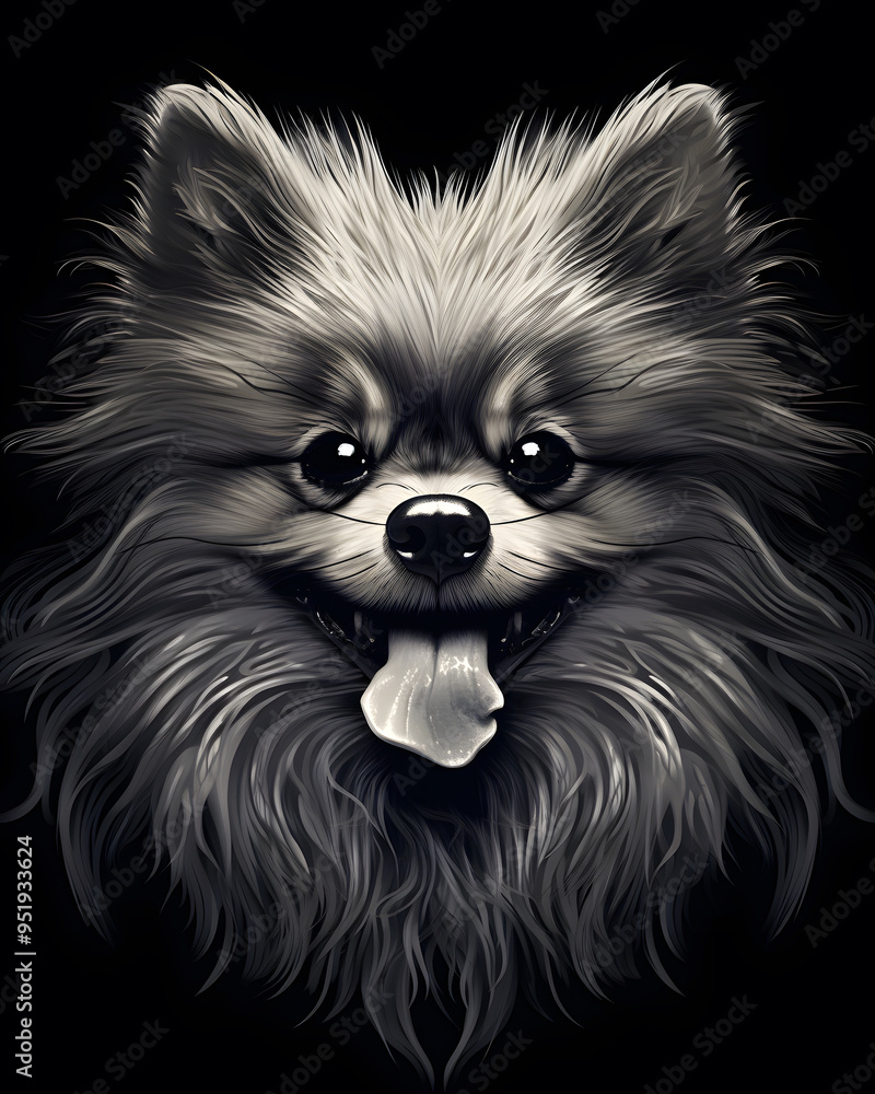 Obraz premium Pomeranian head lurked in the shadows illustration